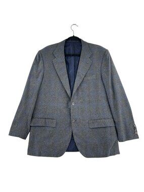 Kiton Napoli Cashmere Silk Blazer Men 56 Sport Coat Jacket Gray Blue Plaid Italy